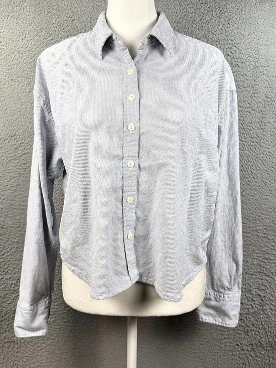 Faherty Tops - Faherty Oxford Cropped Shirt Womens Small Blue White Striped Button Preppy
